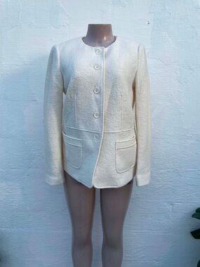 Talbots Cream Collarless Button Jacket